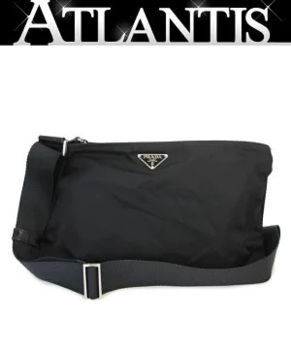 Prada Triangle Shoulder Bag Flat Horizontal Black